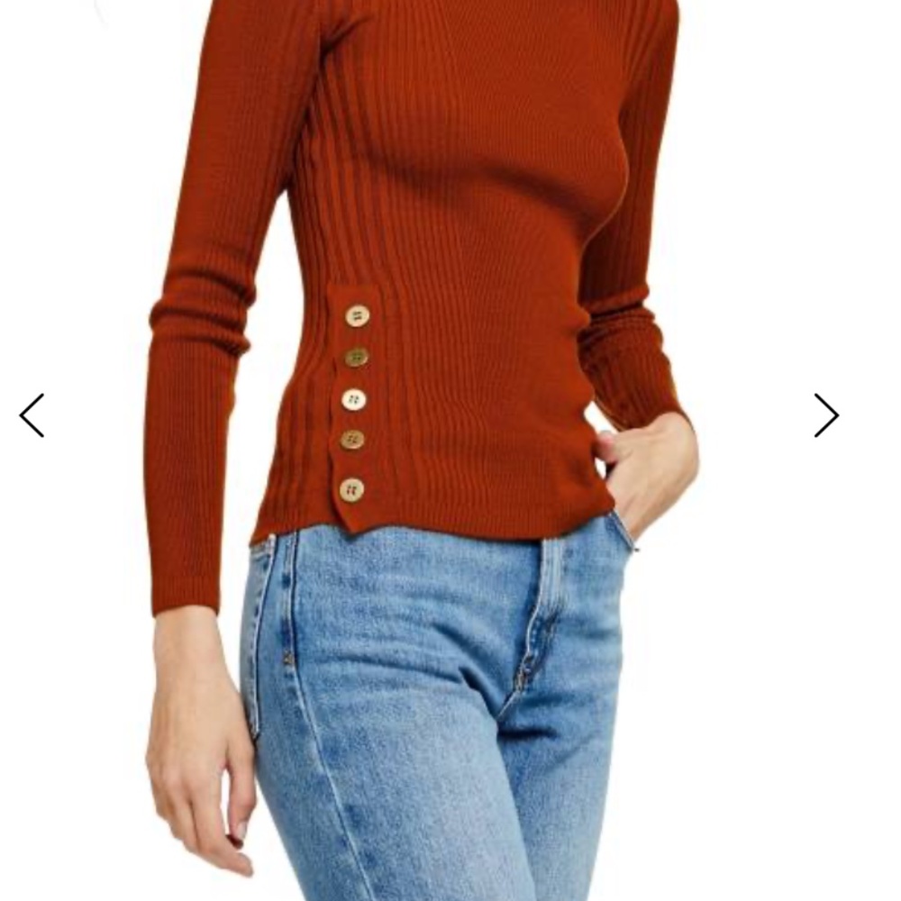 Topshop Side Button Sweater Rust Color - Size 4-6 - Picture 2 of 8